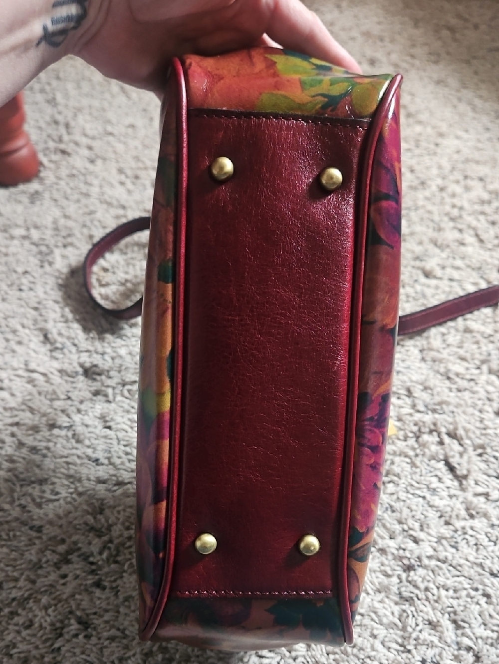 New Patricia Nash Gracchi Satchel Leather Handbag Purse Multi-Ox Blood - Picture 3 of 5
